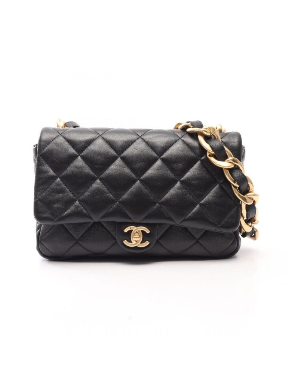 Chanel Shoulder Bag Large Flap Quilted Black Lambskin Chain